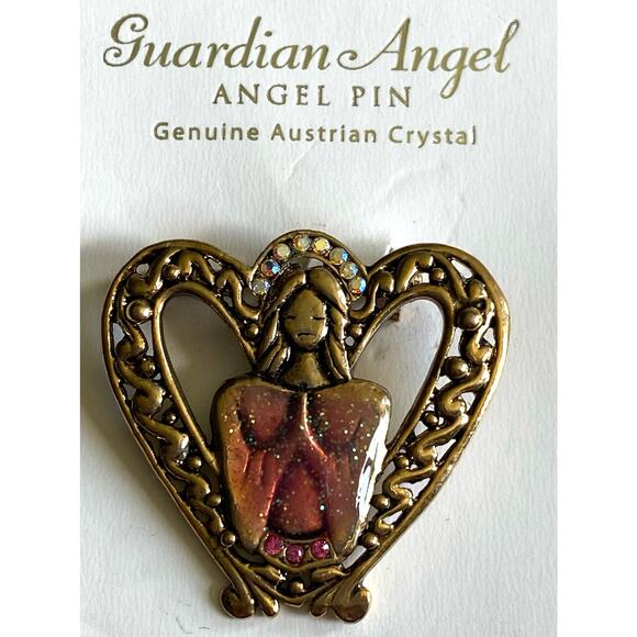 Guardian Angel Brooch Pin Genuine White and Pink Austrian Crystals - Picture 1 of 7
